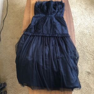 Long blue strapless ASOS dress